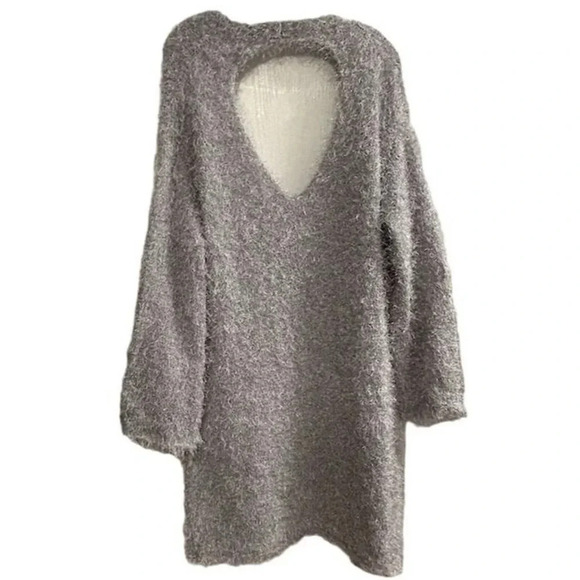 Pol Women's Fuzzy Knit Open Back Cardigan Sweater Gray Size M - Picture 3 of 16